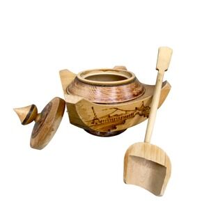 Vintage Wood Hand Carved Sugar Spice Bowl Chile Folk Art Rustic